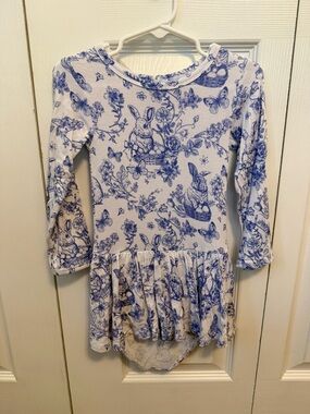 Bums & Roses 2T Bamboo Blue Floral Rabbit Skirted Bodysuit